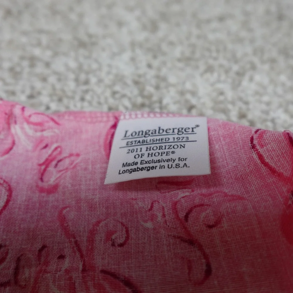 Longaberger 2011 Horizon of Hope Basket Liner Pink Ribbon Heart Print Scalloped